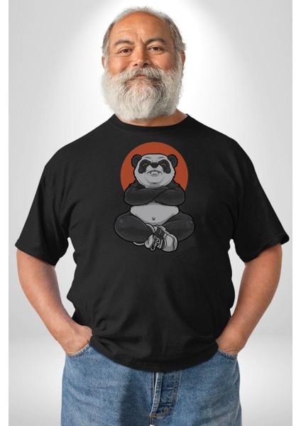 Yoga Panda Kadın Erkek Unisex Siyah Organik Baskılı T-Shirt Penye Yüksek Kalite