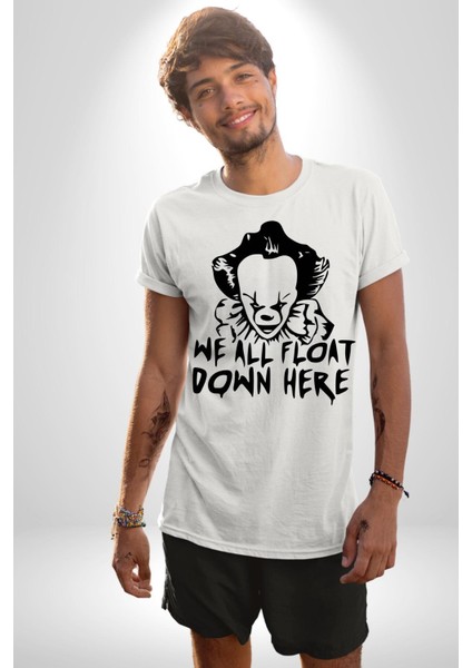 Korkunç Palyaço Korku Film Kadın Erkek Unisex Beyaz Organik Baskılı T-Shirt Penye Yüksek Kalite modelleri