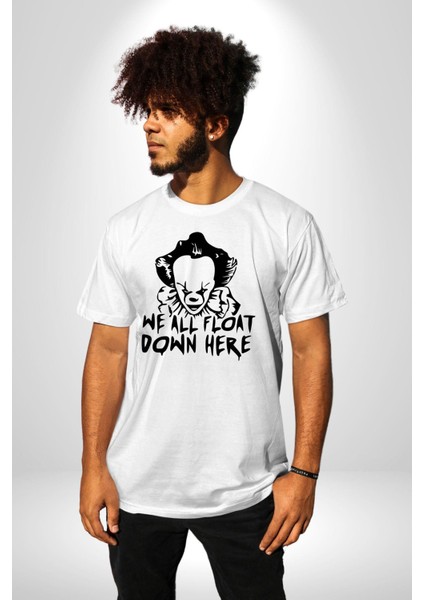 Korkunç Palyaço Korku Film Kadın Erkek Unisex Beyaz Organik Baskılı T-Shirt Penye Yüksek Kalite fırsatları