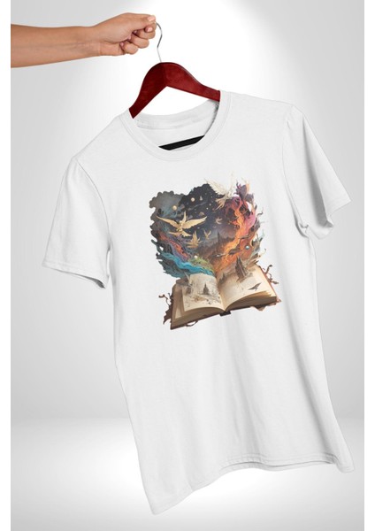 Hikaye Roman Kitabı Gerçekleşti Kadın Erkek Unisex Beyaz Organik Baskılı T-Shirt Penye Yüksek Kalite modelleri