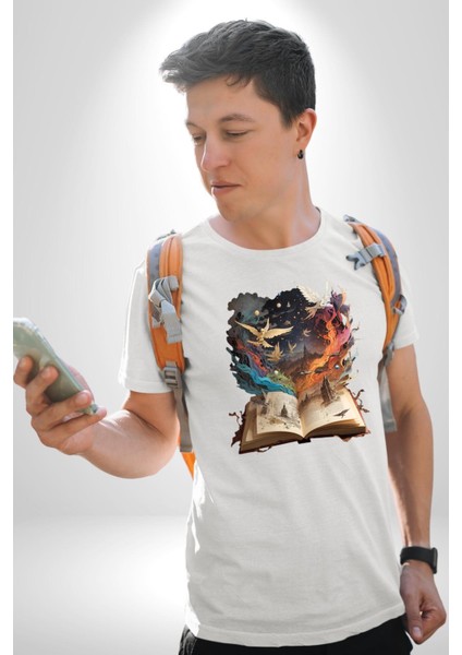 Hikaye Roman Kitabı Gerçekleşti Kadın Erkek Unisex Beyaz Organik Baskılı T-Shirt Penye Yüksek Kalite indirimleri