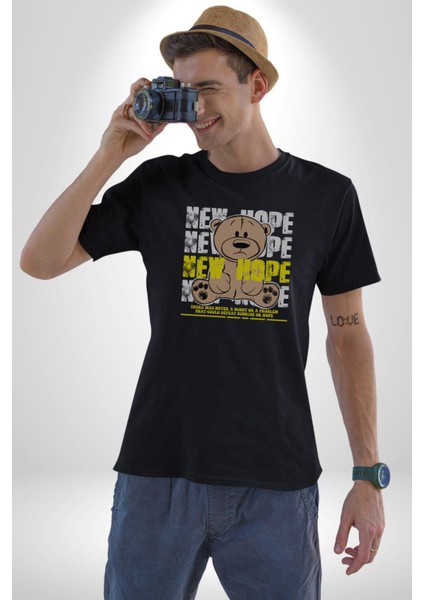 Yeni Umut Kadın Erkek Unisex Siyah Organik Baskılı T-Shirt Penye Yüksek Kalite