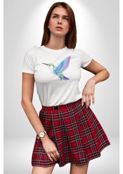 Sinek Kuşu Renkli Kadın Erkek Unisex Beyaz Organik Baskılı T-Shirt Penye Yüksek Kalite modelleri