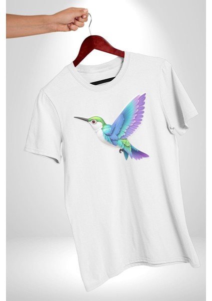 Sinek Kuşu Renkli Kadın Erkek Unisex Beyaz Organik Baskılı T-Shirt Penye Yüksek Kalite indirimleri