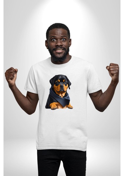 Puppy Köpek Rottweiler Kadın Erkek Unisex Beyaz Organik Baskılı T-Shirt Penye Yüksek Kalite fiyatları