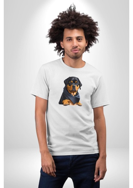 Puppy Köpek Rottweiler Kadın Erkek Unisex Beyaz Organik Baskılı T-Shirt Penye Yüksek Kalite modelleri