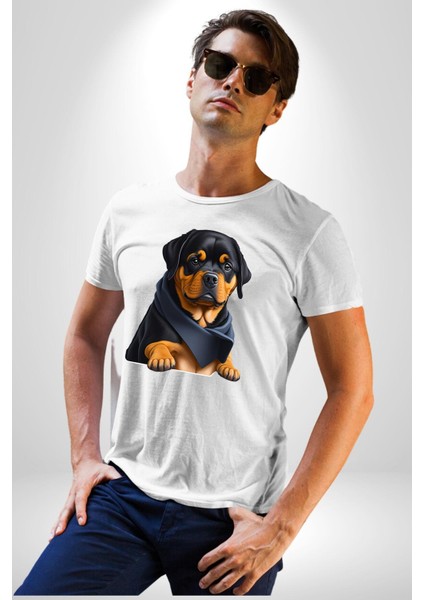 Puppy Köpek Rottweiler Kadın Erkek Unisex Beyaz Organik Baskılı T-Shirt Penye Yüksek Kalite fırsatları