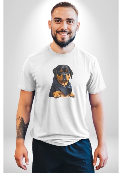 Puppy Köpek Rottweiler Kadın Erkek Unisex Beyaz Organik Baskılı T-Shirt Penye Yüksek Kalite indirimleri