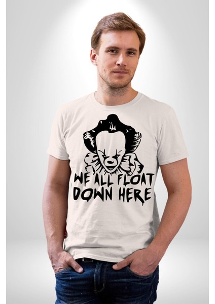 Korkunç Palyaço Korku Film Kadın Erkek Unisex Beyaz Organik Baskılı T-Shirt Penye Yüksek Kalite