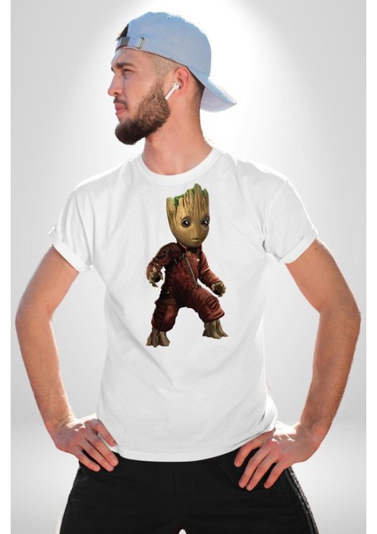 Bebek Groot Guardians Galaxy Kadın Erkek Unisex Beyaz Organik Baskılı T-Shirt Penye Yüksek Kalite modelleri
