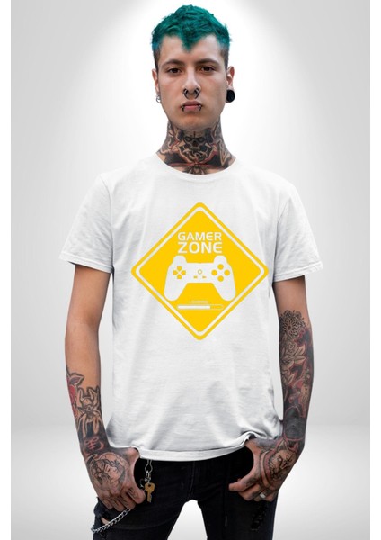 Game Oyun Alanı Kadın Erkek Unisex Beyaz Organik Baskılı T-Shirt Penye Yüksek Kalite fırsatları