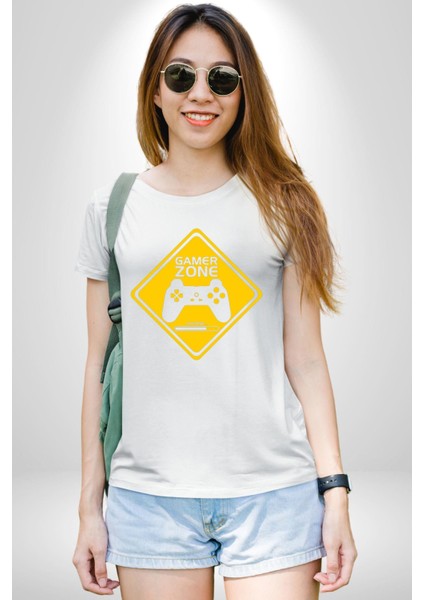 Game Oyun Alanı Kadın Erkek Unisex Beyaz Organik Baskılı T-Shirt Penye Yüksek Kalite indirimleri