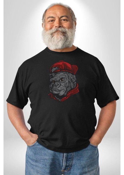Kırmızı Şapka Maymun Kadın Erkek Unisex Siyah Organik Baskılı T-Shirt Penye Yüksek Kalite