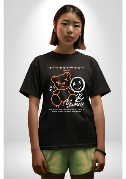 Yükseliş Için Kendin Ol Pamuklu Bisiklet Yaka Kadın Erkek Oversize Boyfriend Dijital Baskılı Siyah T-Shirt fırsatları
