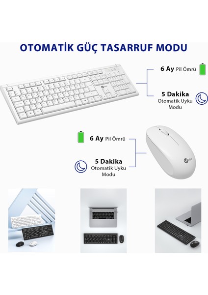 KW200 Kablosuz Türkçe Q Klavye & Mouse Set Beyaz