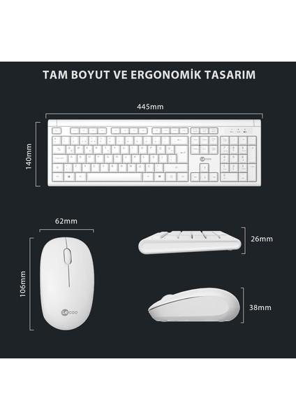 KW200 Kablosuz Türkçe Q Klavye & Mouse Set Beyaz