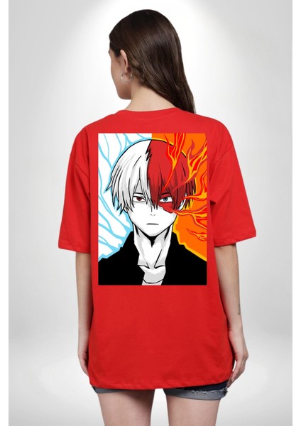 My Hero Academia Boku Anime Kırmızı Oversize Kadın Erkek Ön ve Sırt Baskılı T-Shirt