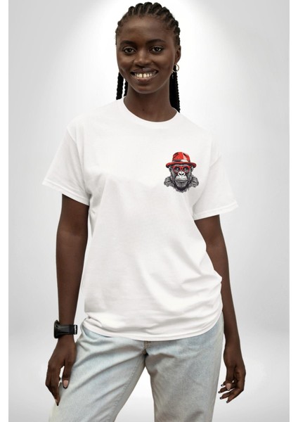 Çiçekli Goril Doğa Beyaz Oversize Kadın Erkek Ön ve Sırt Baskılı T-Shirt indirimleri
