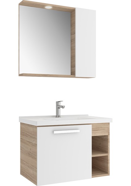 Mare 80 cm Beyaz-Meşe Banyo Dolabı Takımı