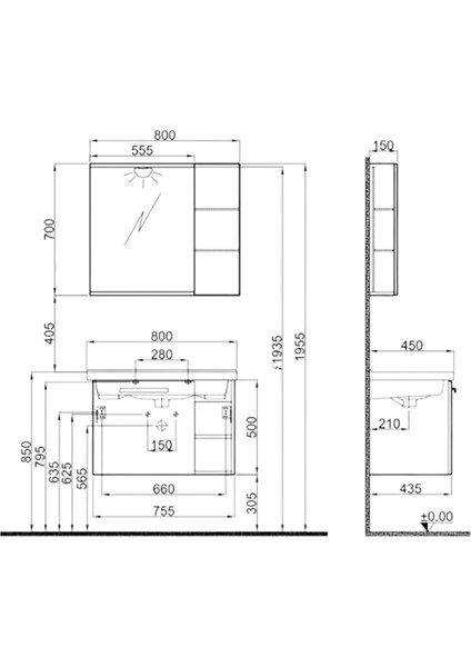 Mare 80 cm Beyaz-Meşe Banyo Dolabı Takımı fiyatları
