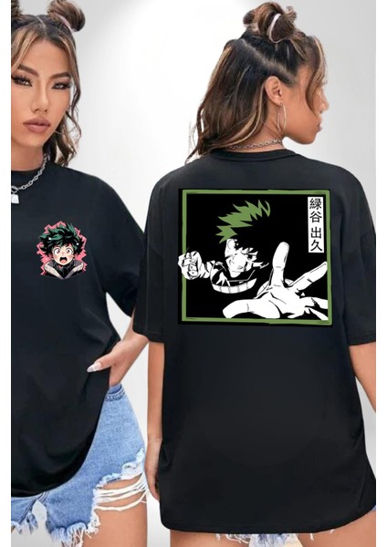 My Hero Academia Dabi Anime Siyah Oversize Kadın Erkek Ön ve Sırt Baskılı T-Shirt