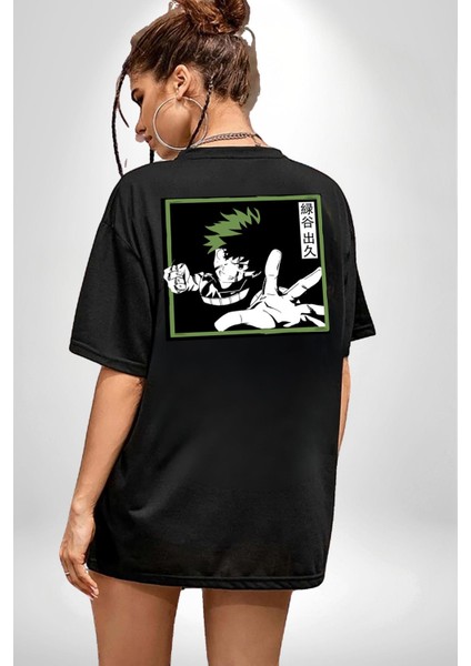 My Hero Academia Dabi Anime Siyah Oversize Kadın Erkek Ön ve Sırt Baskılı T-Shirt
