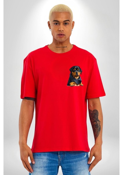 Mafya Rottweiler Kırmızı Oversize Kadın Erkek Ön ve Sırt Baskılı T-Shirt indirimleri