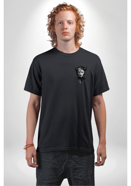 Asyalı Japon Samuray Savaşcı Siyah Oversize Kadın Erkek Ön ve Sırt Baskılı T-Shirt fırsatları