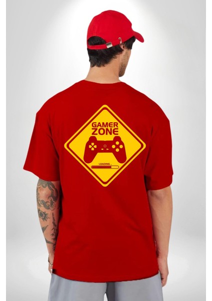 Game Oyun Alanı Kırmızı Oversize Kadın Erkek Ön ve Sırt Baskılı T-Shirt fiyatları