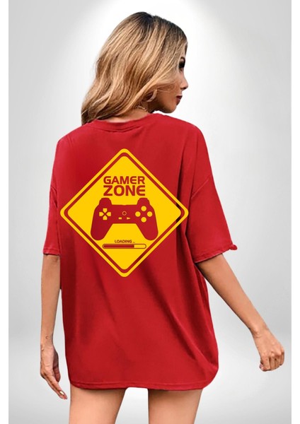 Game Oyun Alanı Kırmızı Oversize Kadın Erkek Ön ve Sırt Baskılı T-Shirt fırsatları