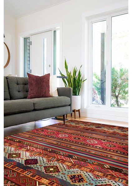 Linos Home Vintage Şönil Pamuk Dokuma Taban Kilim Yıkanabilir Oturma Odası Salon Koridor Halısı