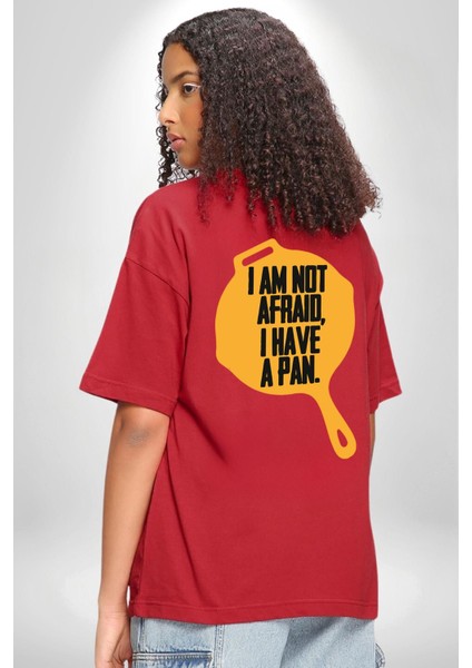 Ben Korkmuyorum Çünkü Tavam Var Kırmızı Oversize Kadın Erkek Ön ve Sırt Baskılı T-Shirt