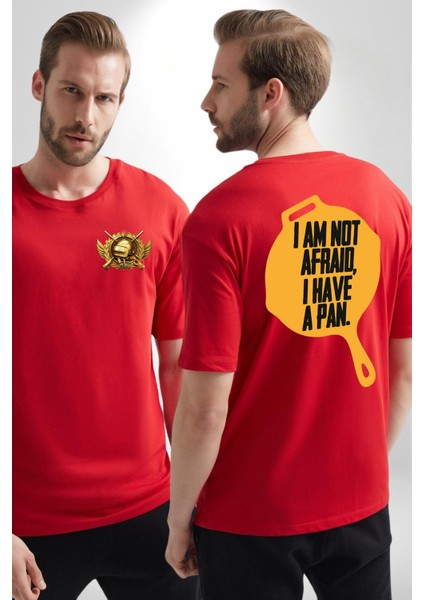 Ben Korkmuyorum Çünkü Tavam Var Kırmızı Oversize Kadın Erkek Ön ve Sırt Baskılı T-Shirt