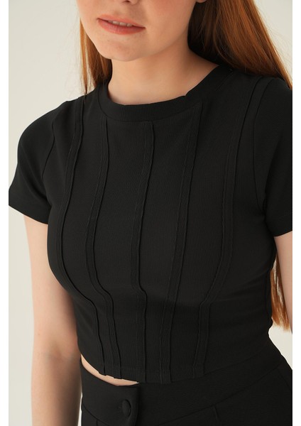 4167A Kısa Kol Çıma Detay Bluz Siyah fiyatları