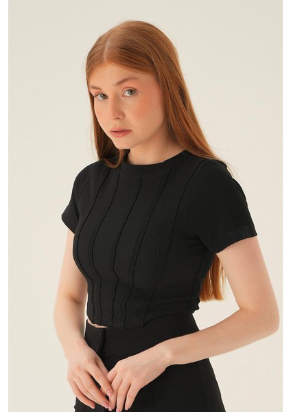 4167A Kısa Kol Çıma Detay Bluz Siyah modelleri