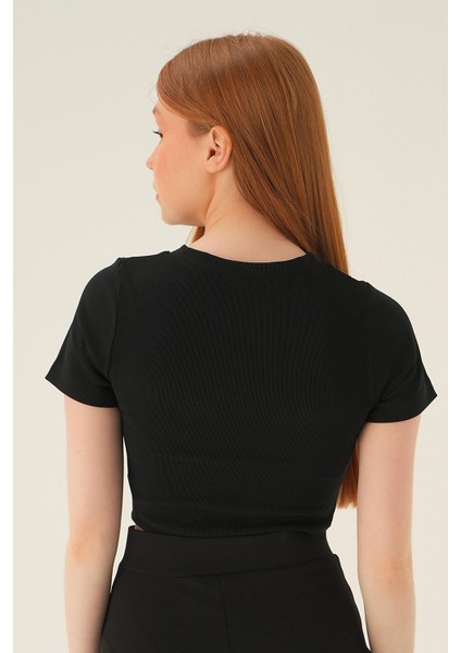 4167A Kısa Kol Çıma Detay Bluz Siyah fırsatları