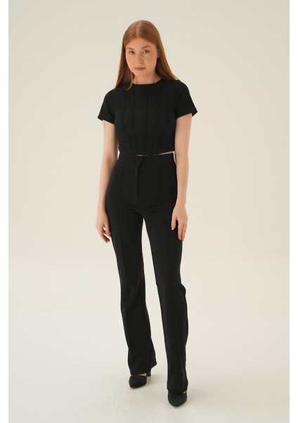 4167A Kısa Kol Çıma Detay Bluz Siyah indirimleri