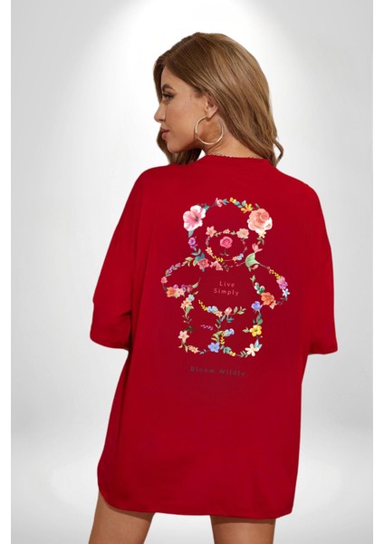 Sadece Yaşamak Kırmızı Oversize Kadın Erkek Ön ve Sırt Baskılı T-Shirt fiyatları