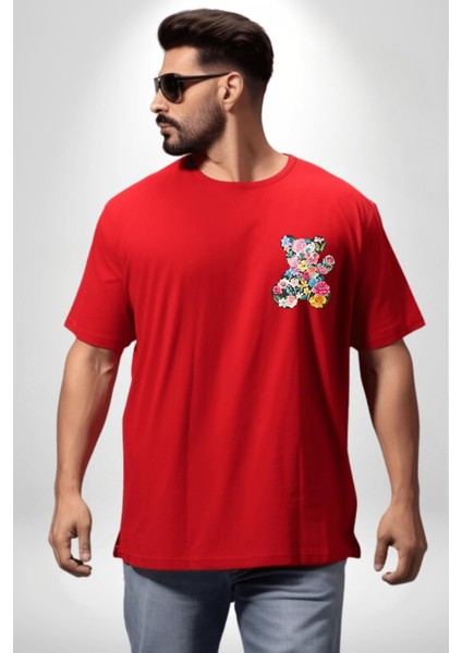 Sadece Yaşamak Kırmızı Oversize Kadın Erkek Ön ve Sırt Baskılı T-Shirt modelleri