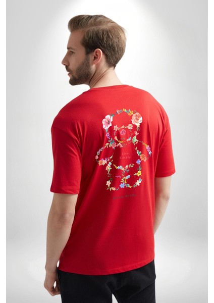 Sadece Yaşamak Kırmızı Oversize Kadın Erkek Ön ve Sırt Baskılı T-Shirt fırsatları