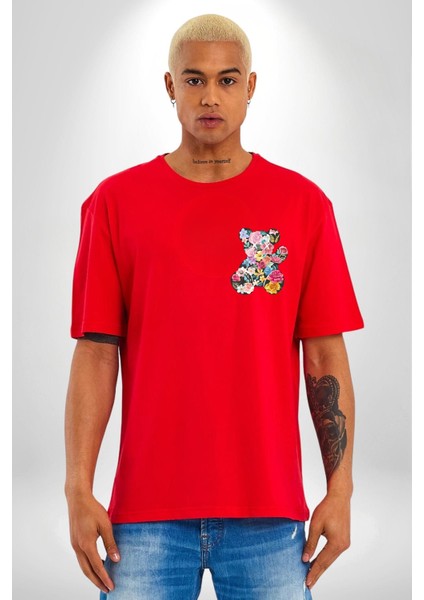 Sadece Yaşamak Kırmızı Oversize Kadın Erkek Ön ve Sırt Baskılı T-Shirt indirimleri