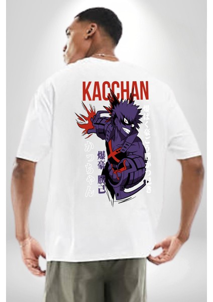 Kasuki Bakugo Anime Beyaz Oversize Kadın Erkek Ön ve Sırt Baskılı T-Shirt fiyatları