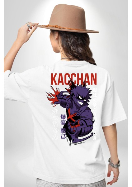 Kasuki Bakugo Anime Beyaz Oversize Kadın Erkek Ön ve Sırt Baskılı T-Shirt fırsatları