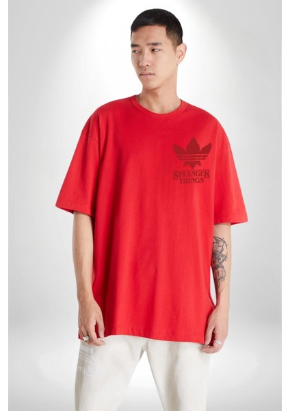 Stranger Things Kırmızı Oversize Kadın Erkek Ön ve Sırt Baskılı T-Shirt