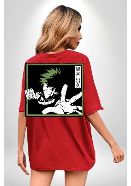 My Hero Academia Dabi Anime Kırmızı Oversize Kadın Erkek Ön ve Sırt Baskılı T-Shirt fiyatları