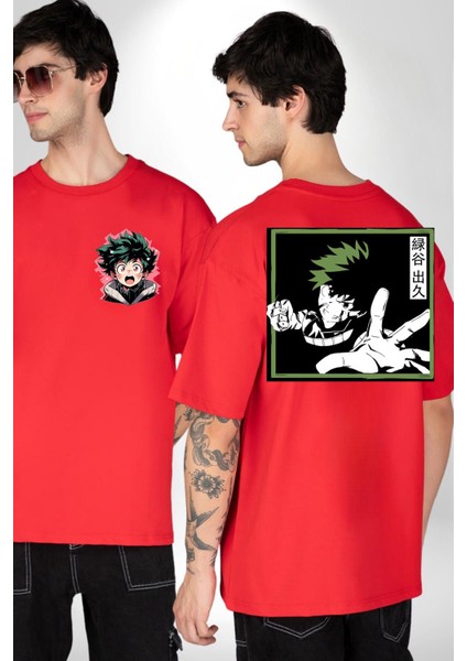 My Hero Academia Dabi Anime Kırmızı Oversize Kadın Erkek Ön ve Sırt Baskılı T-Shirt