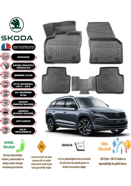 Kalite Oto Skoda Kodiaq 2024 Model 4d Araca Özell Havuzlu Paspas Takımı