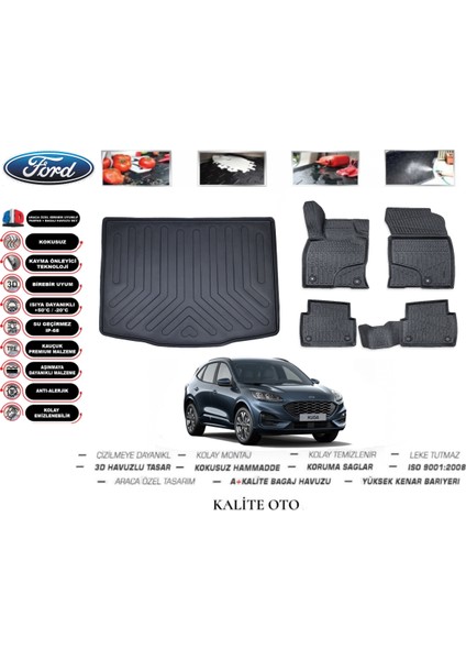 Kalite Oto Ford Kuga 2023 Model 3D Bagaj Havuzu+4d Havuzlu Paspas Setii