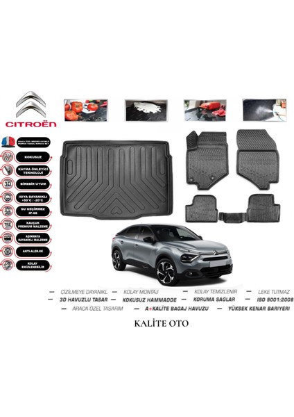 Citroen C4 2024 Model 3D Bagaj Havuzu+4d Havuzlu Paspas Setii