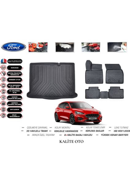 Ford Focus 4 Hatchback 2019 Model 3D Bagaj Havuzu+4d Havuzlu Paspas Setii